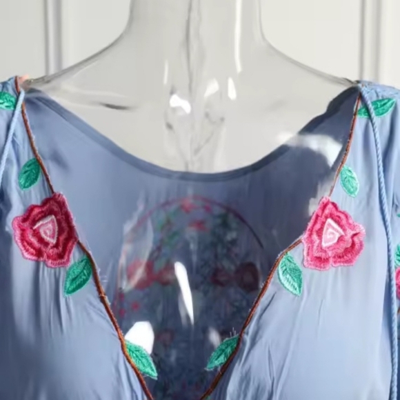 Floral Embroidered Blue Maxi Dress- Reversible - Picture 11 of 16